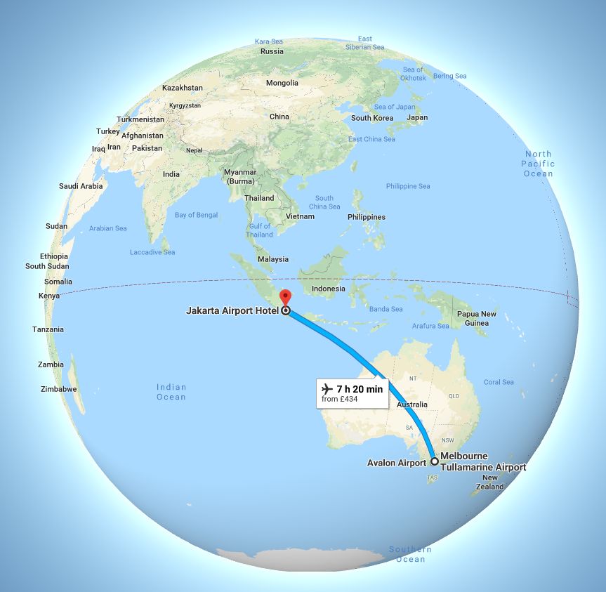 Melbourne airport to Jakarta flight route