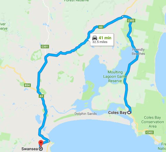 freycinet national park to swansea